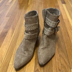 Tan pointed toe booties size 6 with silver studs and wrap details